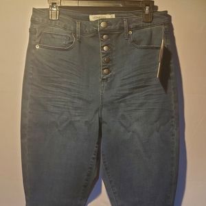 JUST FAB High waisted dark blue skinny jeans with button detail